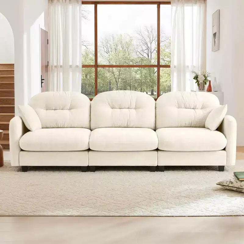 Canapé sectionnel modulaire 107 places beige en tissu chenille doux, mousse haute densité, base en bois de haute qualité pour salons
