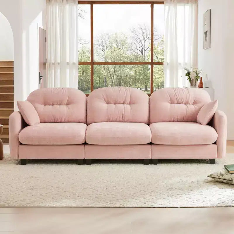 Canapé sectionnel modulaire 107 places beige en tissu chenille doux, mousse haute densité, base en bois de haute qualité pour salons