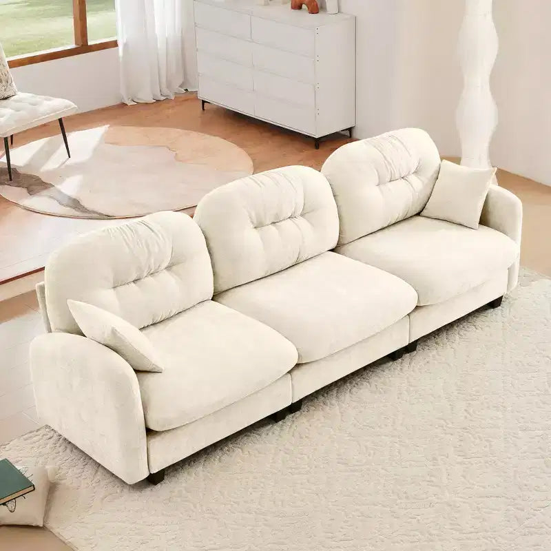 107 Beige Three-Seater Modular Sectional Couch Soft Chenille Fabric High-Density Foam High Quality Wooden Base for Living Rooms