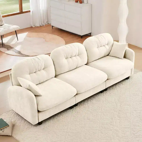 107 Beige Three-Seater Modular Sectional Couch Soft Chenille Fabric High-Density Foam High Quality Wooden Base for Living Rooms