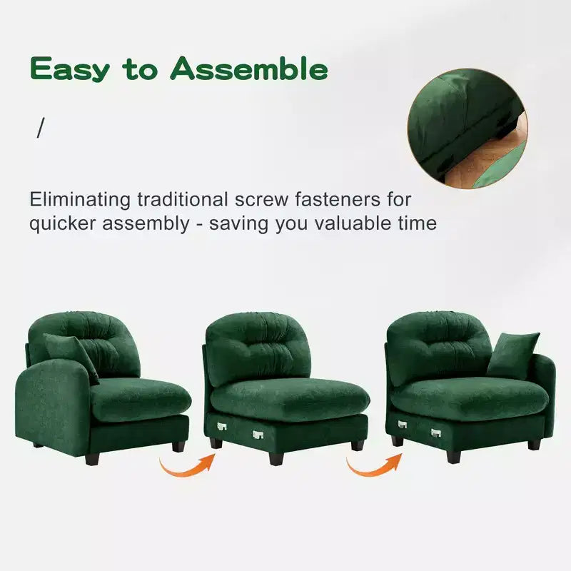 Canapé d'angle modulable 3 places en chenille beige en forme de U avec 2 poufs et 2 coussins décoratifs pour le salon
