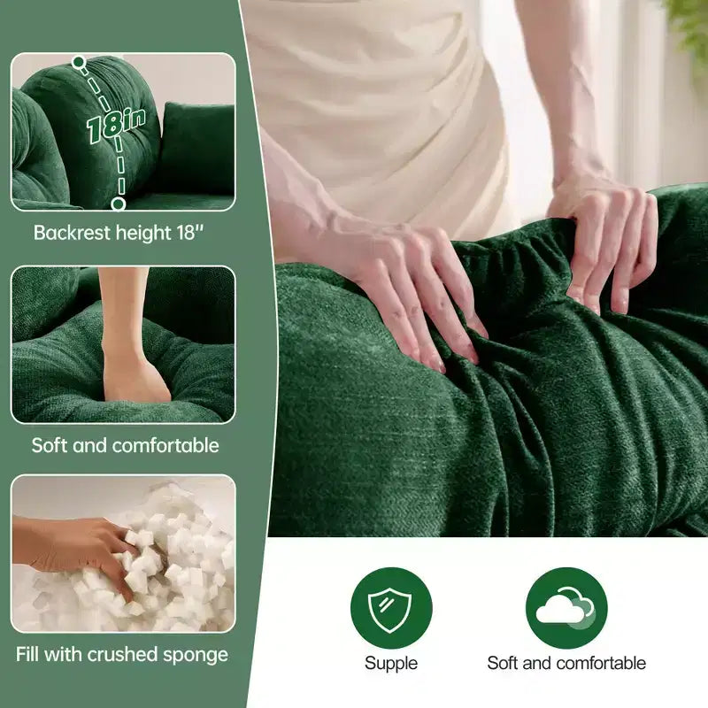Canapé d'angle modulable 3 places en chenille beige en forme de U avec 2 poufs et 2 coussins décoratifs pour le salon