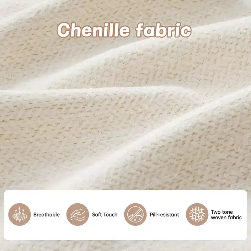 Canapé d'angle modulable 3 places en chenille beige en forme de U avec 2 poufs et 2 coussins décoratifs pour le salon