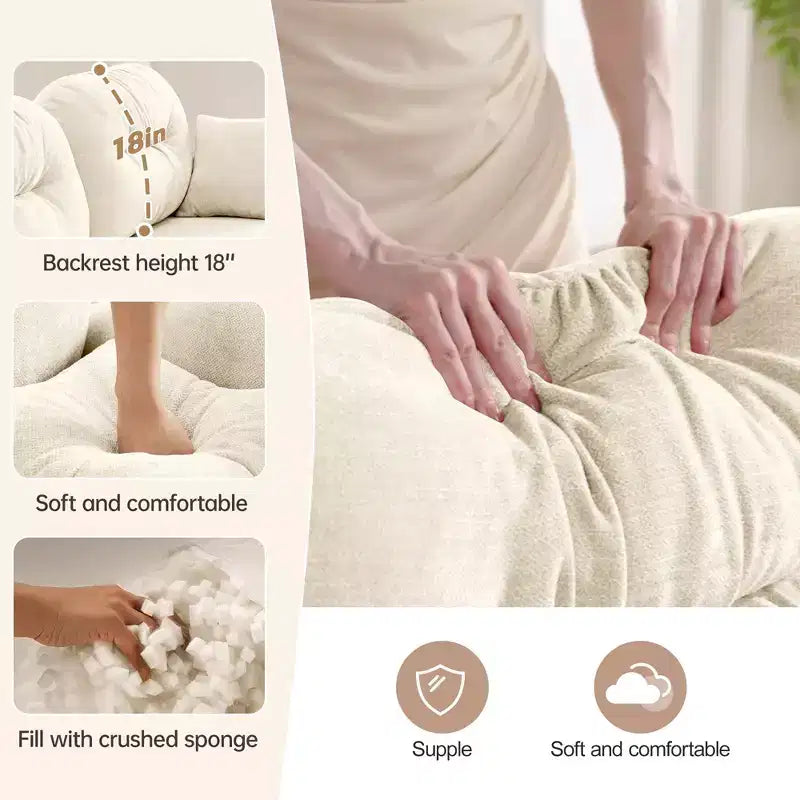 Canapé d'angle modulable 3 places en chenille beige en forme de U avec 2 poufs et 2 coussins décoratifs pour le salon