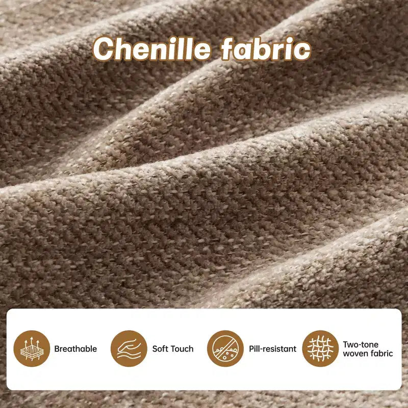 Canapé modulable beige en forme de L en tissu chenille avec ottoman, base en bois de haute qualité pour salons