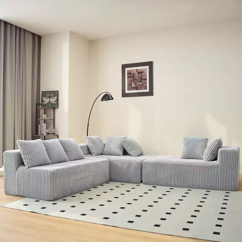 GDFStudio Stella, canapé sectionnel modulable en velours côtelé, 4 places, en U, avec sièges profonds