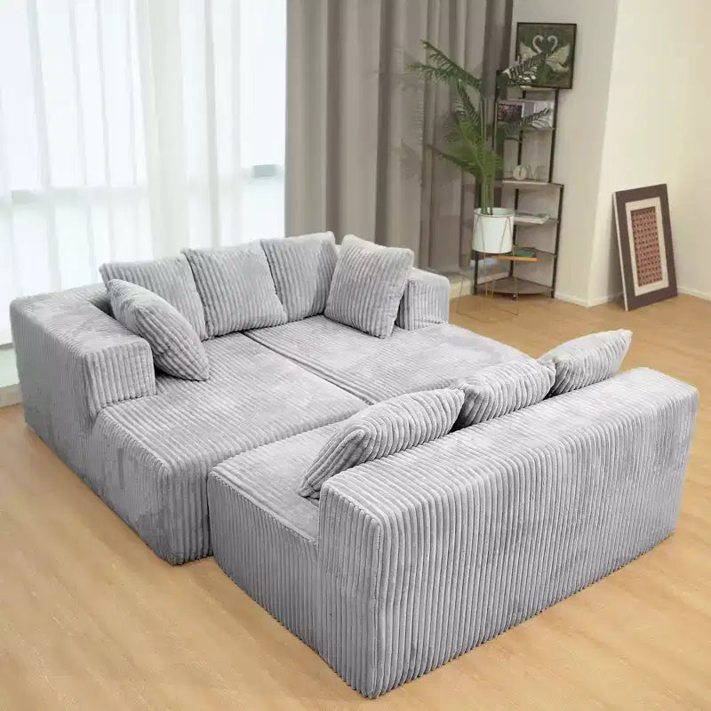 GDFStudio Stella, canapé sectionnel modulable en velours côtelé, 4 places, en U, avec sièges profonds