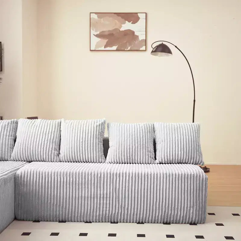 GDFStudio Stella, canapé sectionnel modulable en velours côtelé, 4 places, en U, avec sièges profonds