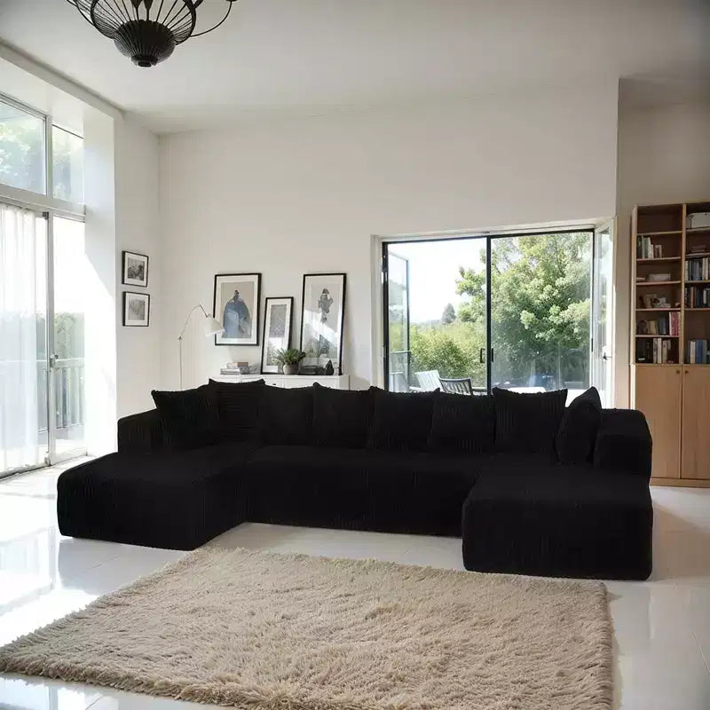 GDFStudio Stella, canapé sectionnel modulable en velours côtelé, 4 places, en U, avec sièges profonds