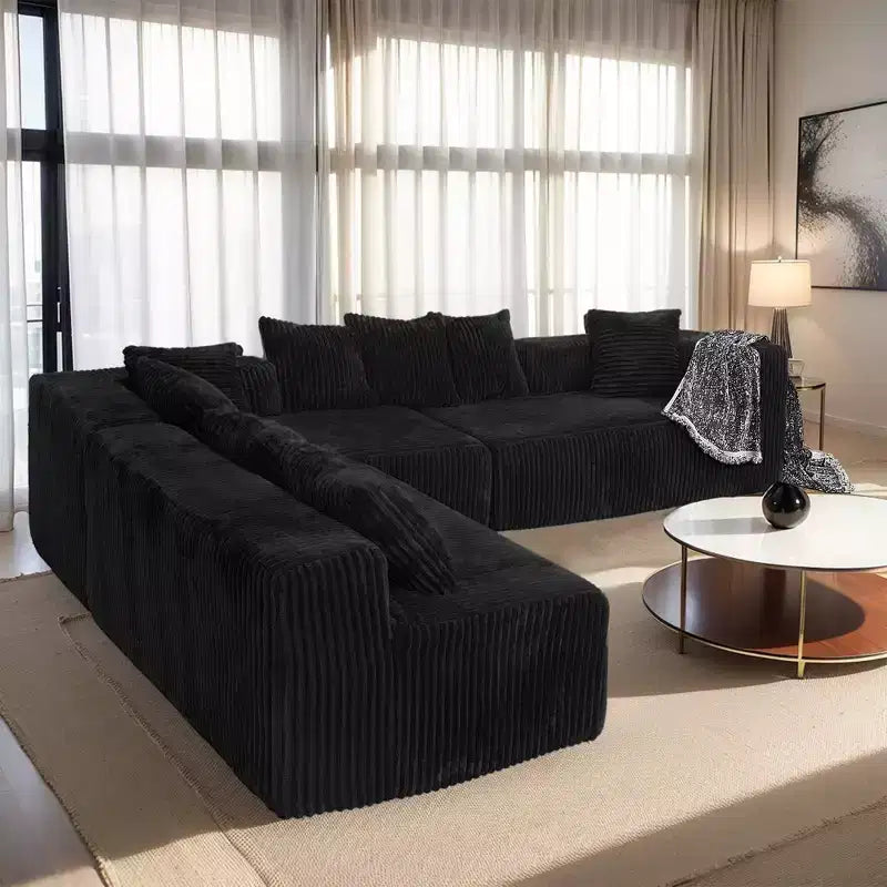GDFStudio Stella, canapé sectionnel modulable en velours côtelé, 4 places, en U, avec sièges profonds
