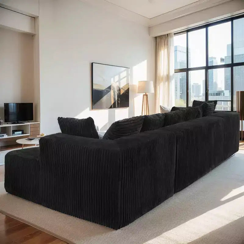 GDFStudio Stella, canapé sectionnel modulable en velours côtelé, 4 places, en U, avec sièges profonds