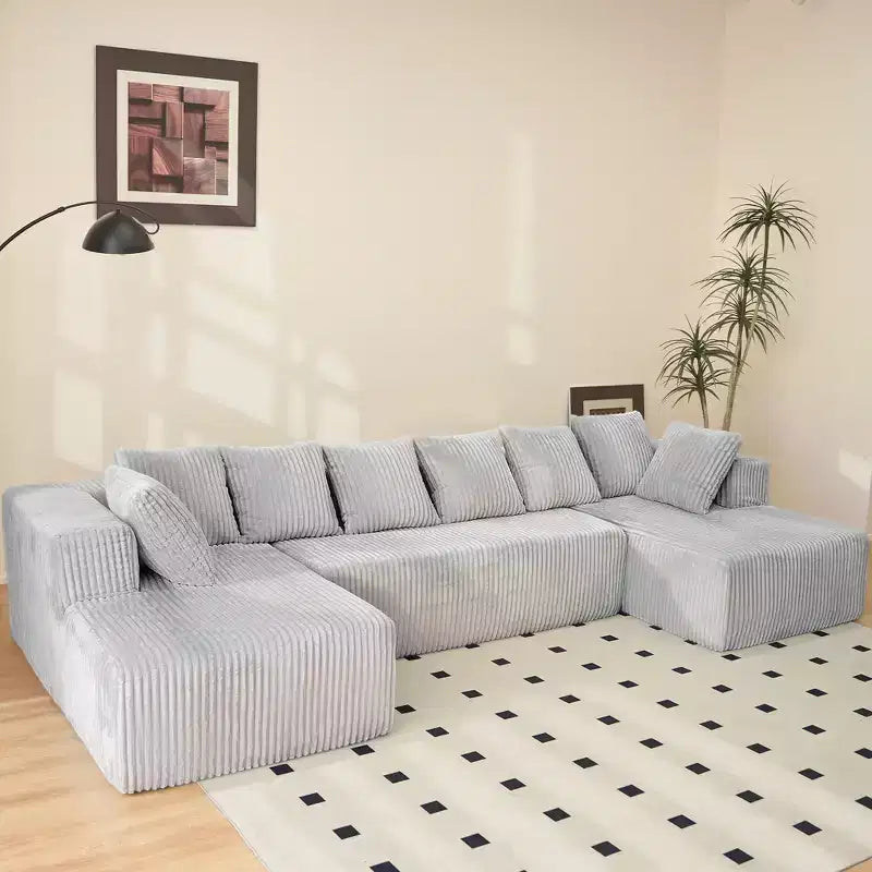 GDFStudio Stella, canapé sectionnel modulable en velours côtelé, 4 places, en U, avec sièges profonds