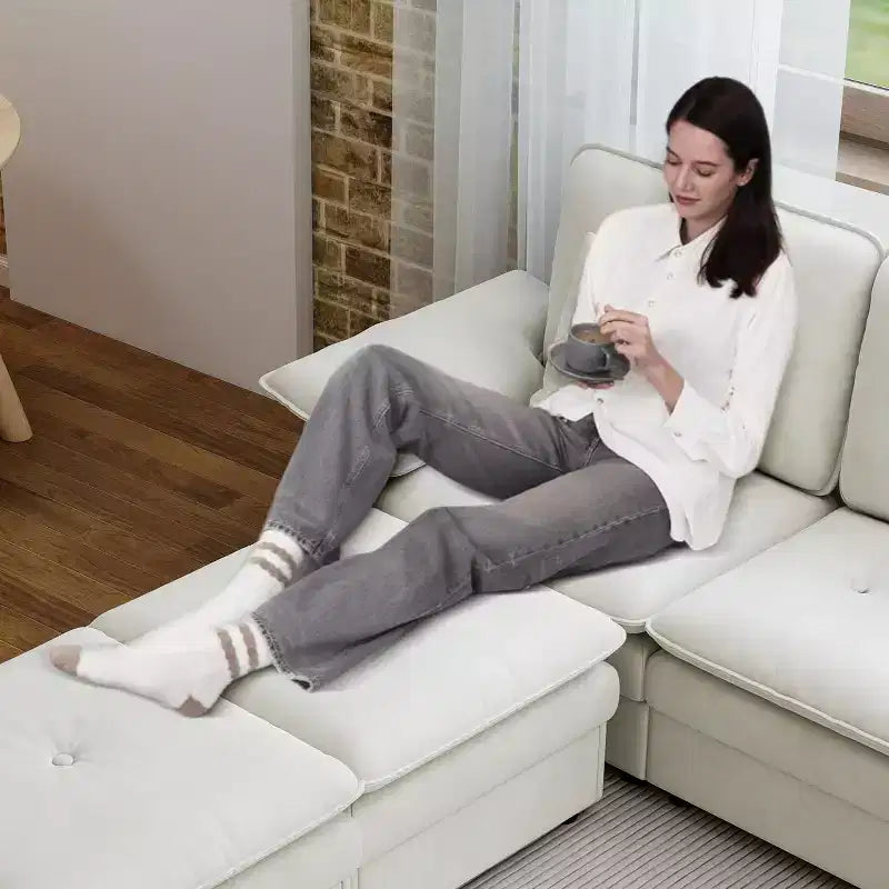 Kinsuite Canapé d'angle 6 places - Canapé moderne 117 L avec 2 poufs, Beige