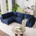 Acekool 134 Modular Sectional Sofa, 4-Seat L-Shaped Velvet Couch with High-Density Cushions, Upholstered Cloud Sofa,Blue