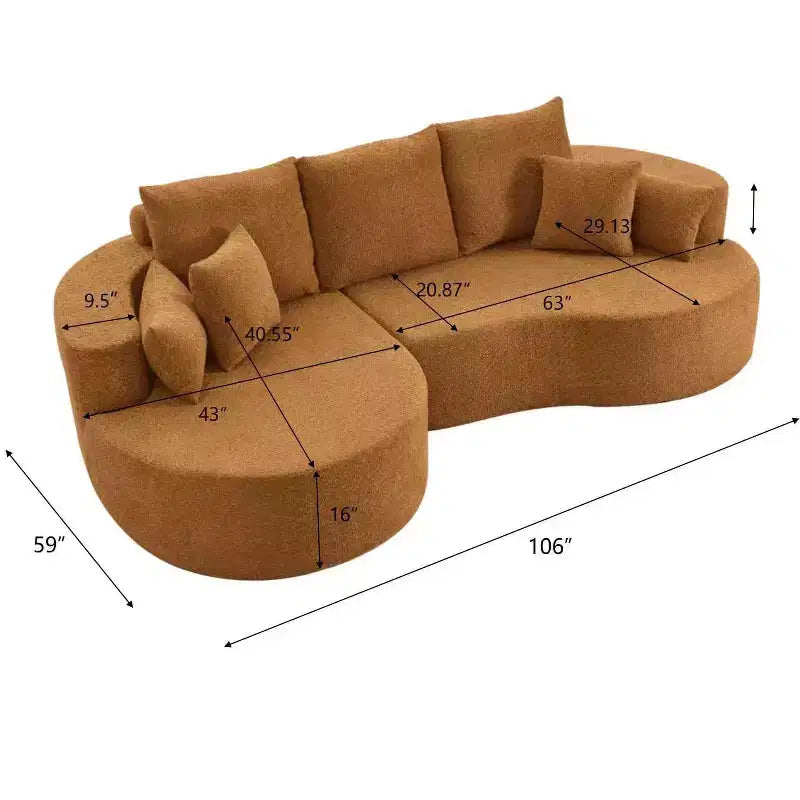 Canapé d'angle incurvé moderne Christopher Knight Home Camilla 106 po à 3 places rembourré avec 7 oreillers