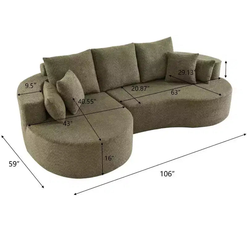 Canapé d'angle incurvé moderne Christopher Knight Home Camilla 106 po à 3 places rembourré avec 7 oreillers