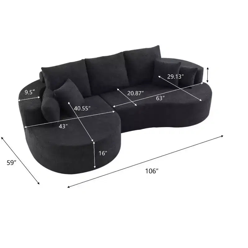 Canapé d'angle incurvé moderne Christopher Knight Home Camilla 106 po à 3 places rembourré avec 7 oreillers