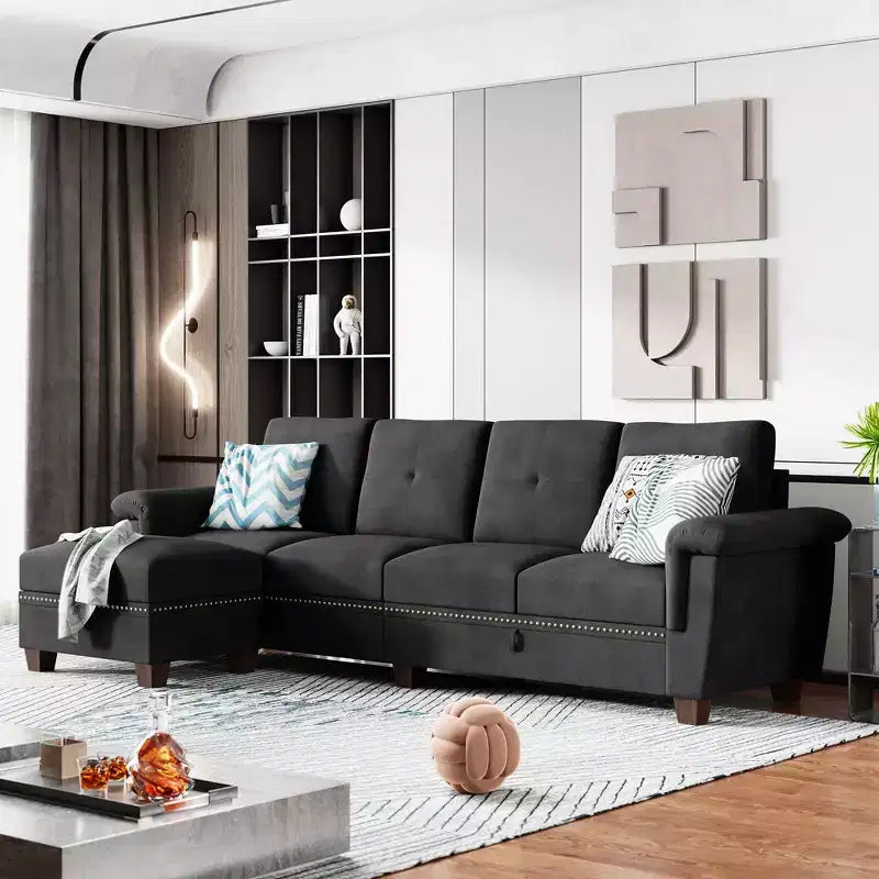 Celebalcony Sectional Couch, Convertible L Shaped Couch with Storage,Sectional Sofa with Storage Ottoman for Living Room, Apartment, Office