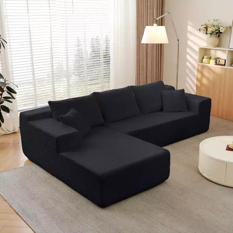 Canapé d'angle moderne GDFStudio Alaric de 263 cm en chenille avec 5 coussins