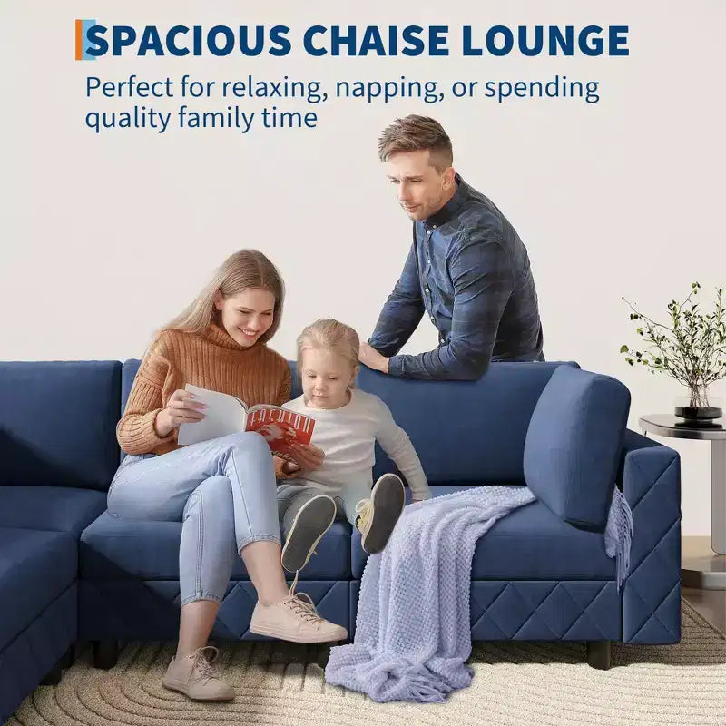 Canapé modulaire sectionnel en L en velours bleu 134, canapé nuage 4 places avec éponge haute densité pour salon et appartement