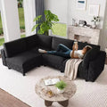 Black Modular L-Shaped Sectional Sofa C 4-Seater Diamond Pattern Couch with Wood Frame for Living Room & Apartment (Easy Assembly)