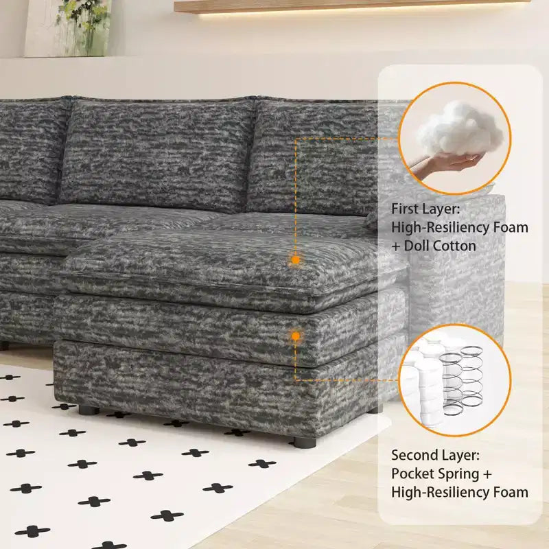 Canapé modulable XL 108 places en L avec ottomane pour salon/appartement