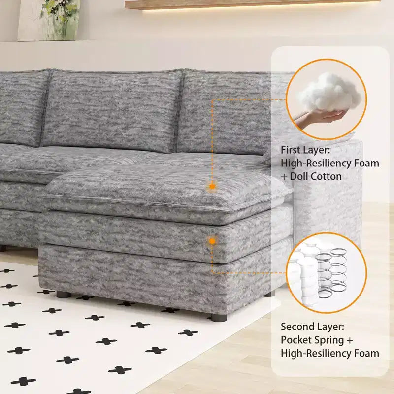 Canapé modulable XL 108 places en L avec ottomane pour salon/appartement