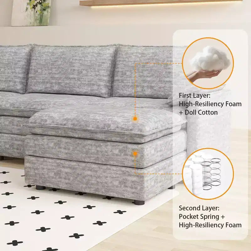 Canapé modulable XL 108 places en L avec ottomane pour salon/appartement