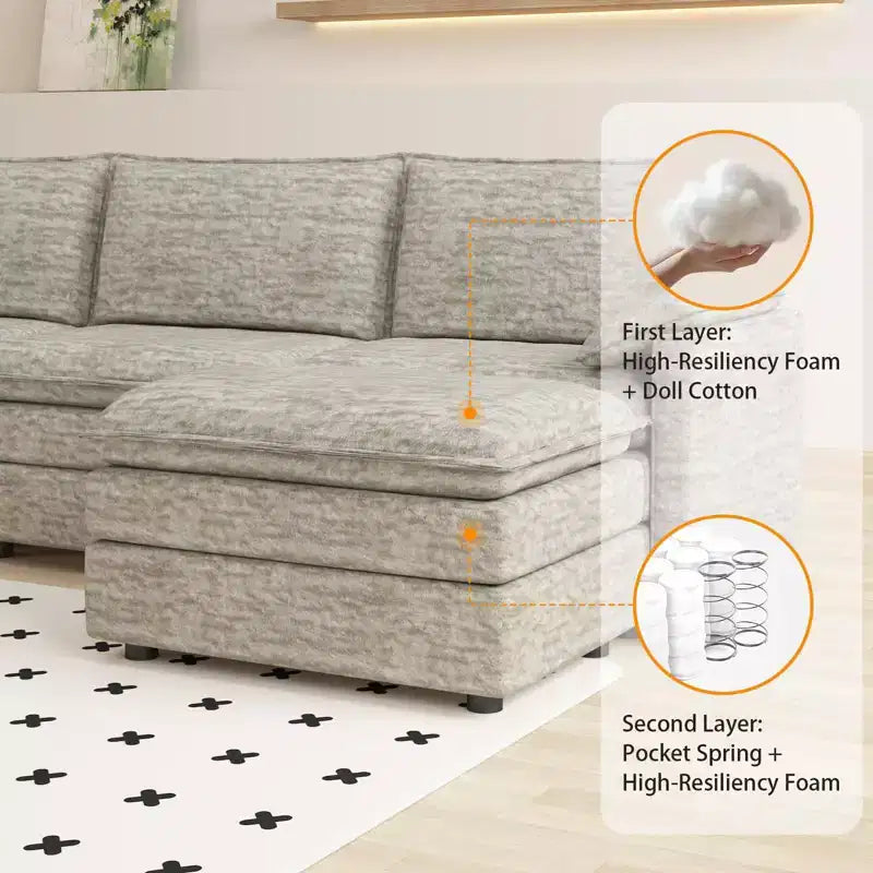 Canapé modulable XL 108 places en L avec ottomane pour salon/appartement