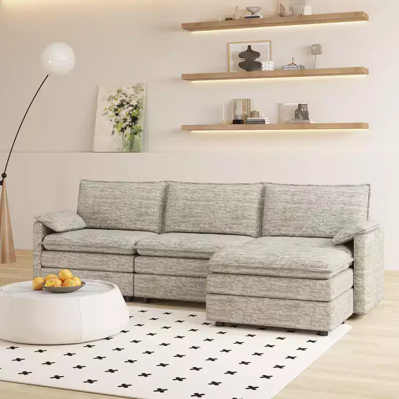 108 XL Modular Sectional Couch  4-Seater L-Shaped Cloud Sofa with Ottoman for Living Room/Apartment