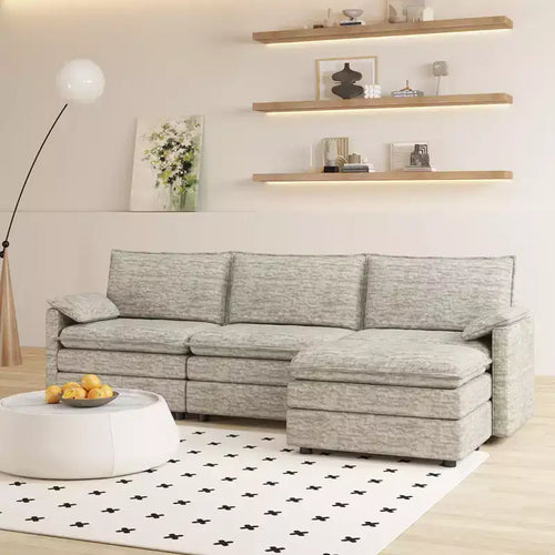 108 XL Modular Sectional Couch  4-Seater L-Shaped Cloud Sofa with Ottoman for Living Room/Apartment