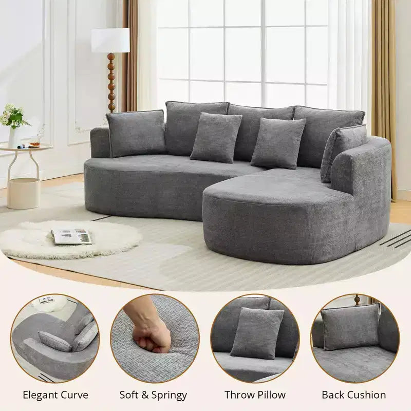 Canapé modulaire incurvé 106" – Chaise longue côté droit pour salon (aucun assemblage requis)