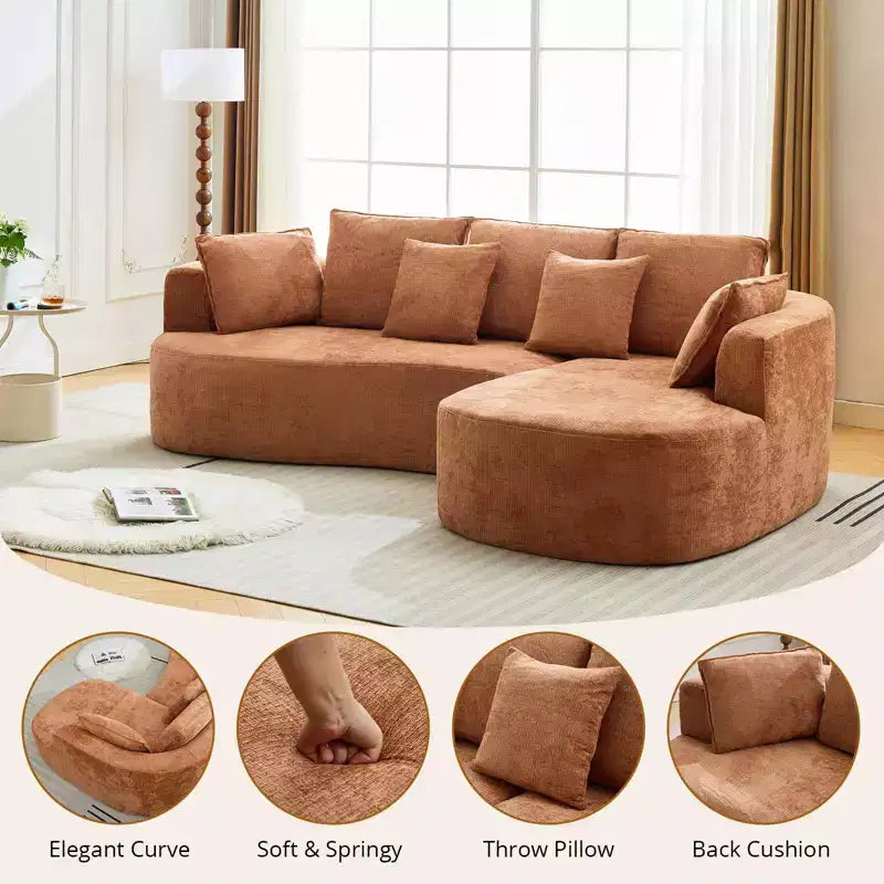 Canapé modulaire incurvé 106" – Chaise longue côté droit pour salon (aucun assemblage requis)