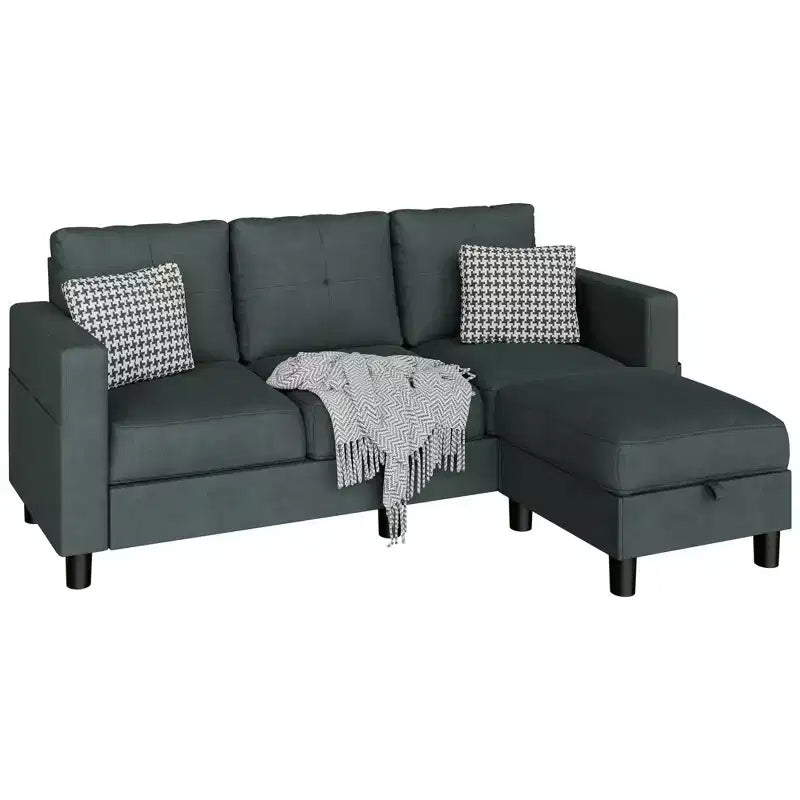 Canapés modulables compacts Celebalcony, canapé modulable 3 places en forme de L en tissu polyester avec pouf mobile pour appartements, bureau
