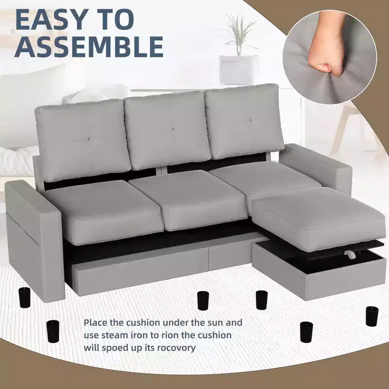 Canapés modulables compacts Celebalcony, canapé modulable 3 places en forme de L en tissu polyester avec pouf mobile pour appartements, bureau