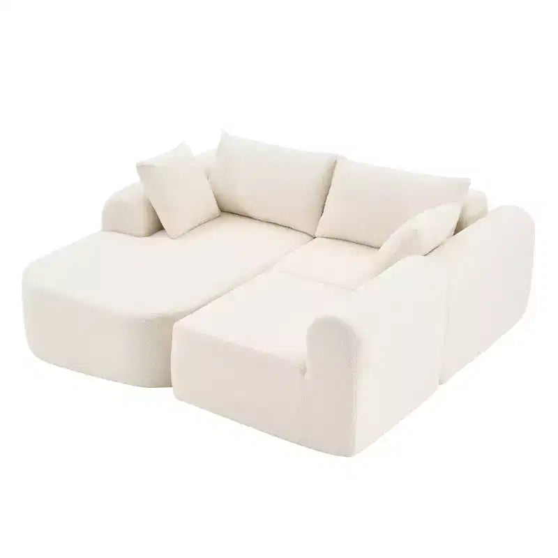 Canapé convertible 3 places Dovelina en tissu Teddy rembourré de mousse, canapé d'angle moderne et confortable avec coussins moelleux