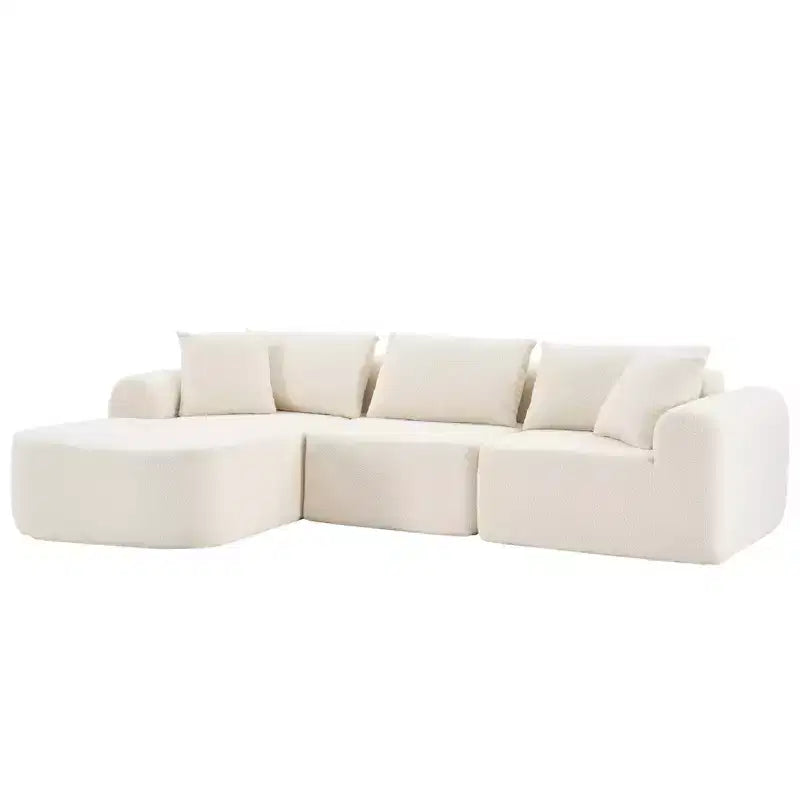 Canapé convertible 3 places Dovelina en tissu Teddy rembourré de mousse, canapé d'angle moderne et confortable avec coussins moelleux