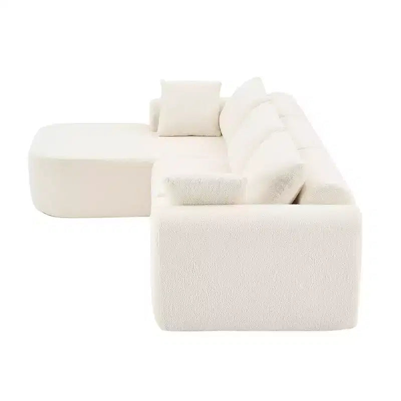 Canapé convertible 3 places Dovelina en tissu Teddy rembourré de mousse, canapé d'angle moderne et confortable avec coussins moelleux