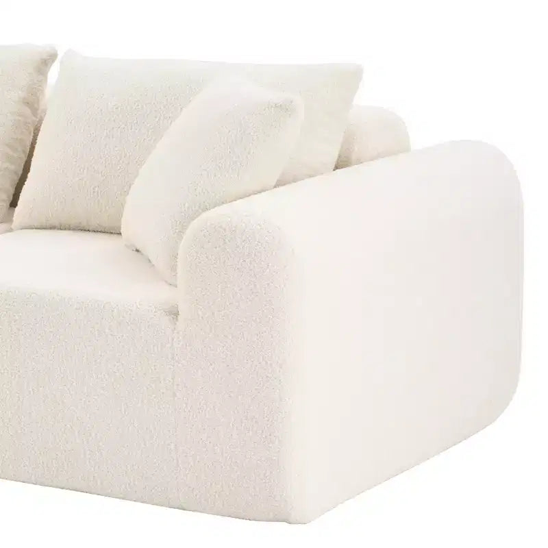 Canapé convertible 3 places Dovelina en tissu Teddy rembourré de mousse, canapé d'angle moderne et confortable avec coussins moelleux
