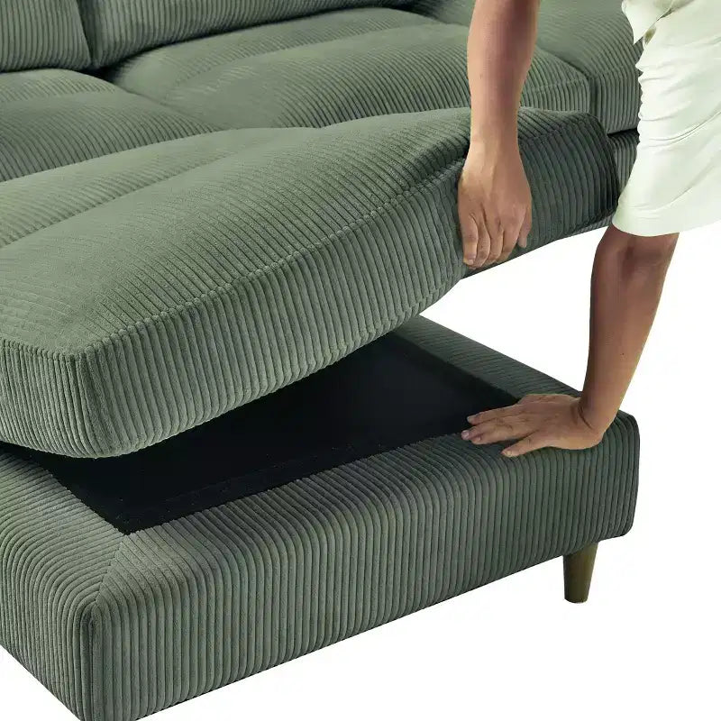 PexFix Canapé modulaire moderne en velours côtelé 6 places, conception convertible en U ou en L avec pouf et coussins pour salon ou bureau, vert olive