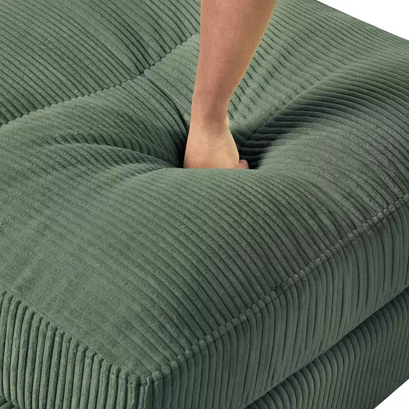 PexFix Canapé modulaire moderne en velours côtelé 6 places, conception convertible en U ou en L avec pouf et coussins pour salon ou bureau, vert olive