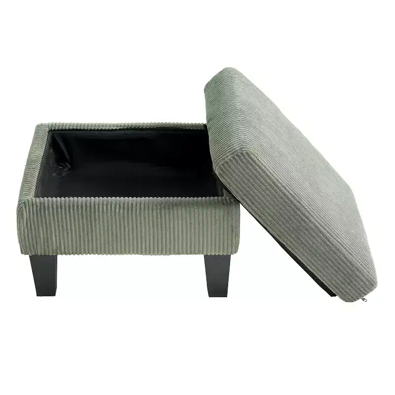 PexFix Canapé d'angle en velours 4 places avec méridienne et pouf en velours côtelé, canapé sectionnel moderne multifonctionnel pour appartement, salon, vert olive