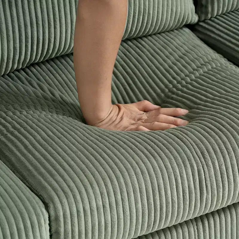 PexFix Canapé d'angle en velours 4 places avec méridienne et pouf en velours côtelé, canapé sectionnel moderne multifonctionnel pour appartement, salon, vert olive