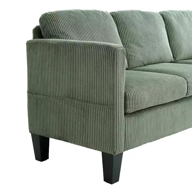 PexFix Canapé d'angle en velours 4 places avec méridienne et pouf en velours côtelé, canapé sectionnel moderne multifonctionnel pour appartement, salon, vert olive