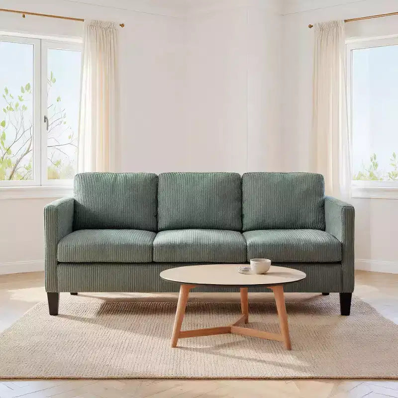 PexFix Canapé d'angle en velours 4 places avec méridienne et pouf en velours côtelé, canapé sectionnel moderne multifonctionnel pour appartement, salon, vert olive