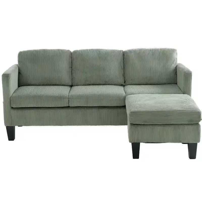PexFix Canapé d'angle en velours 4 places avec méridienne et pouf en velours côtelé, canapé sectionnel moderne multifonctionnel pour appartement, salon, vert olive