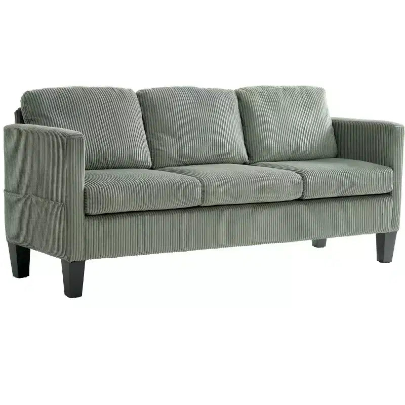 PexFix Canapé d'angle en velours 4 places avec méridienne et pouf en velours côtelé, canapé sectionnel moderne multifonctionnel pour appartement, salon, vert olive