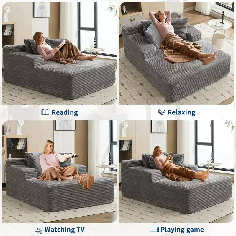 COZONY Chaise longue convertible surdimensionnée de 125 cm, Fauteuil/Canapé-lit Cloud en velours côtelé, Capacité de 180 kg