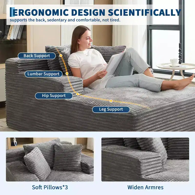 COZONY Chaise longue convertible surdimensionnée de 125 cm, Fauteuil/Canapé-lit Cloud en velours côtelé, Capacité de 180 kg
