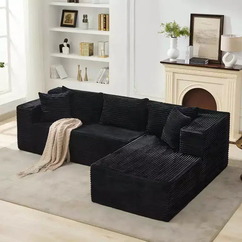 Canapé modulaire sectionnel COZONY 106 avec assise profonde, velours côtelé doux, méridienne côté gauche, design sans armature